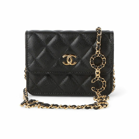 CHANEL Caviar CC Logo Coco Chain 迷你斜背包（百貨公司保證）