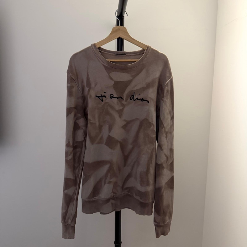 Dior 渲染灰棕草寫刺繡字母長袖衛衣/M-0