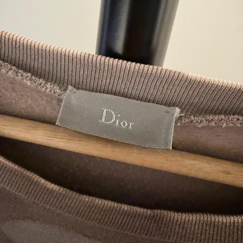 Dior 渲染灰棕草寫刺繡字母長袖衛衣/M-8