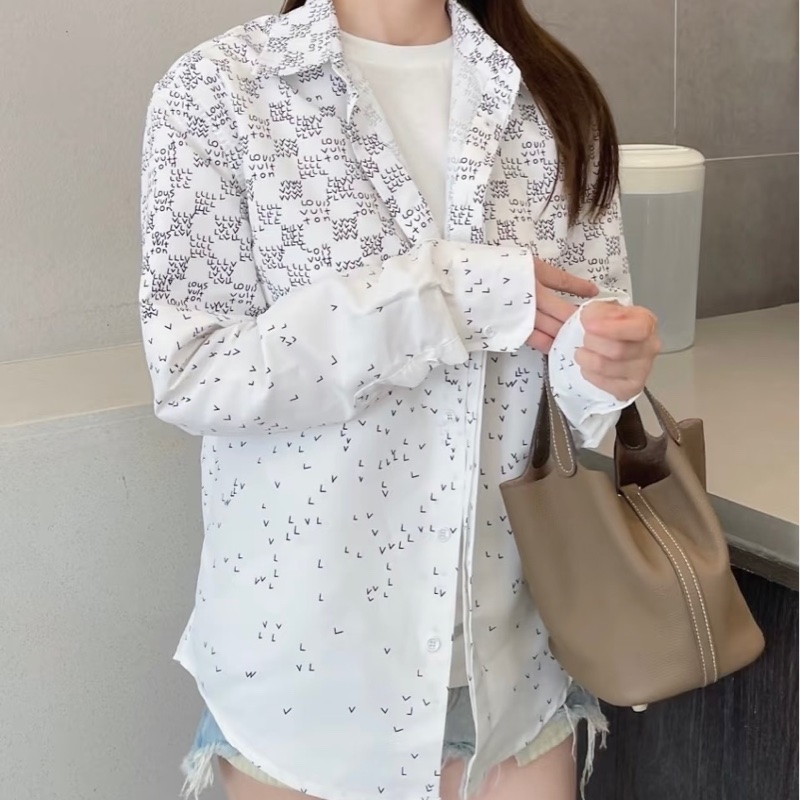 LV字母漸變白色長袖襯衫/M-8