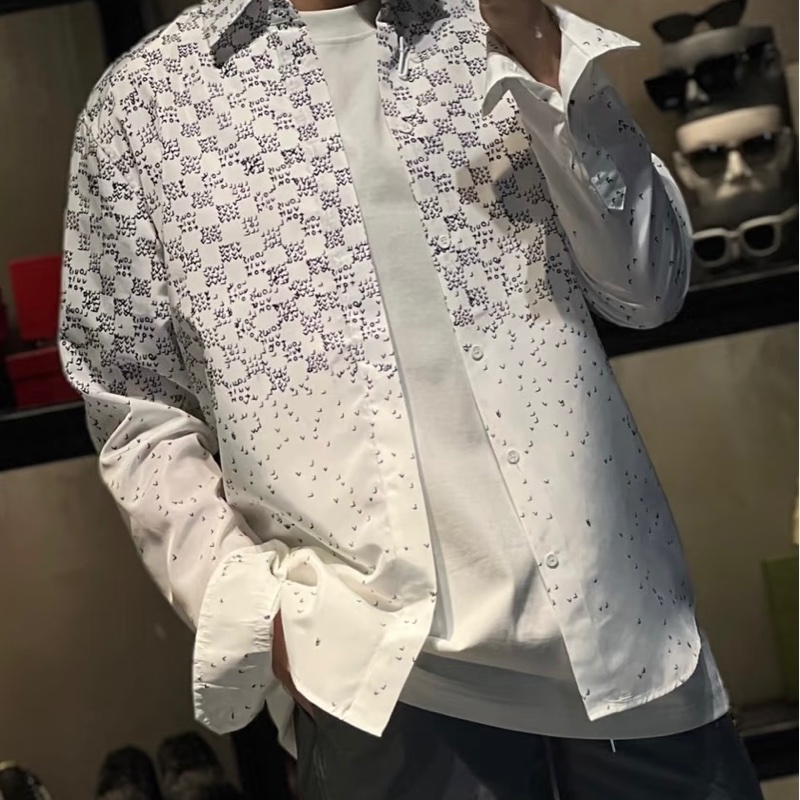 LV字母漸變白色長袖襯衫/M-9