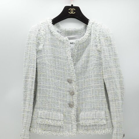 Chanel 香奈兒 粗花呢織物 34碼 淺綠色 西裝外套