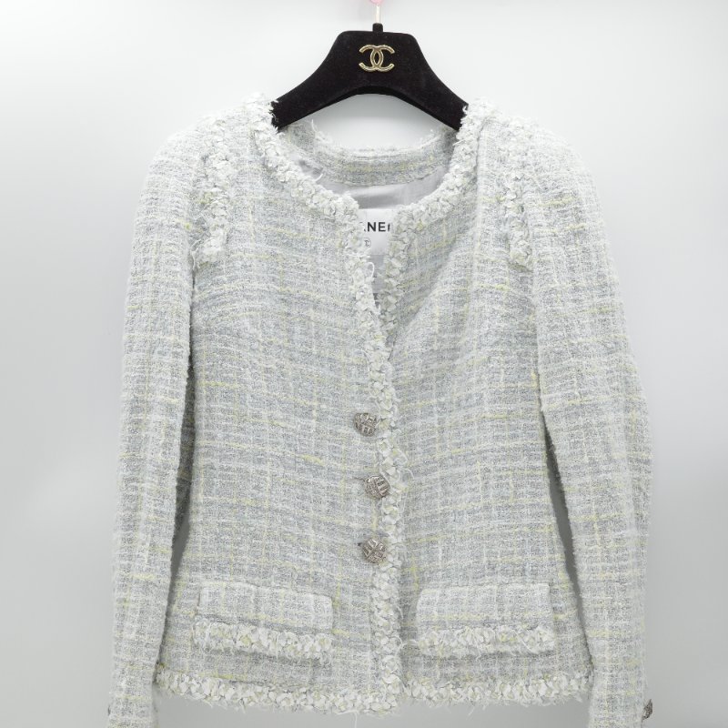 Chanel 香奈兒 粗花呢織物 34碼 淺綠色 西裝外套-0