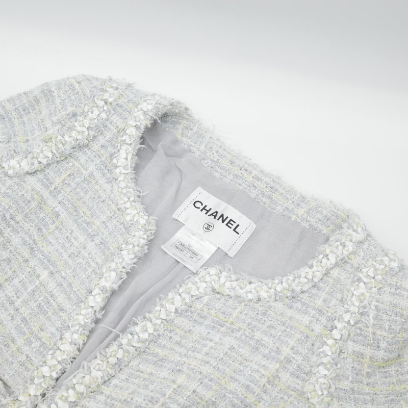 Chanel 香奈兒 粗花呢織物 34碼 淺綠色 西裝外套-1