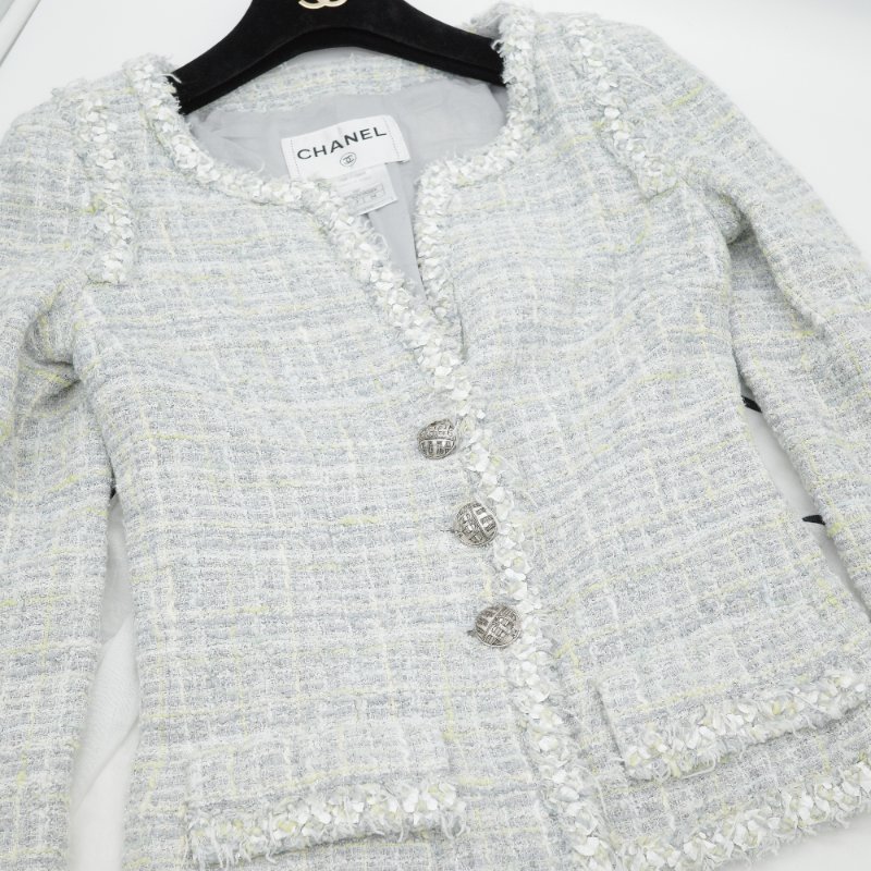 Chanel 香奈兒 粗花呢織物 34碼 淺綠色 西裝外套-2