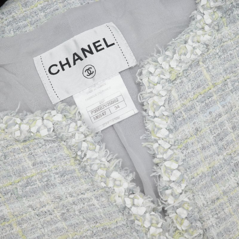 Chanel 香奈兒 粗花呢織物 34碼 淺綠色 西裝外套-8