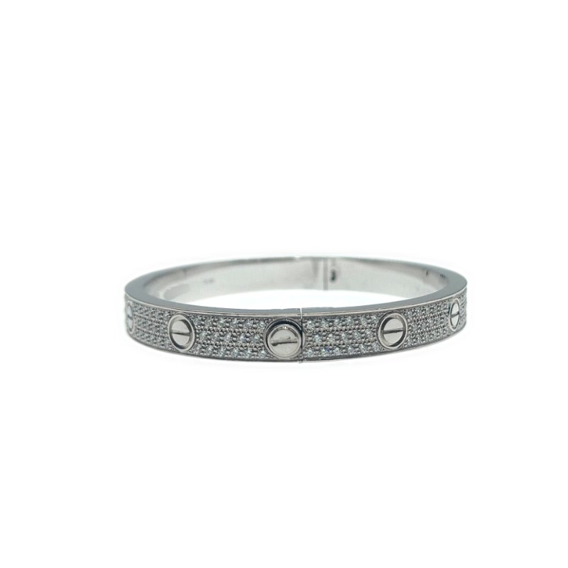 Cartier 卡地亞 love 18K白金 寬版滿天星鑽石手環 Size 17 Bracelet-3
