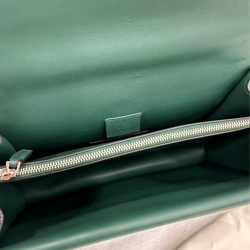 GUCCI 綠色麂皮水鑽中型酒神包 施華洛世奇水鑽 拼麂皮 99新近閒置 尺寸28*17-8