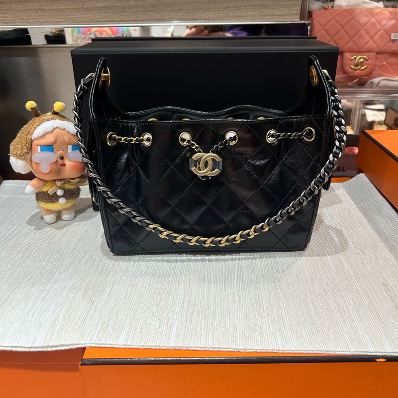 全新 Chanel 25 bag 黑色牛皮金銀鏈-0