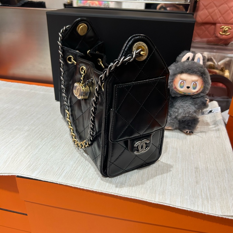 全新 Chanel 25 bag 黑色牛皮金銀鏈-4