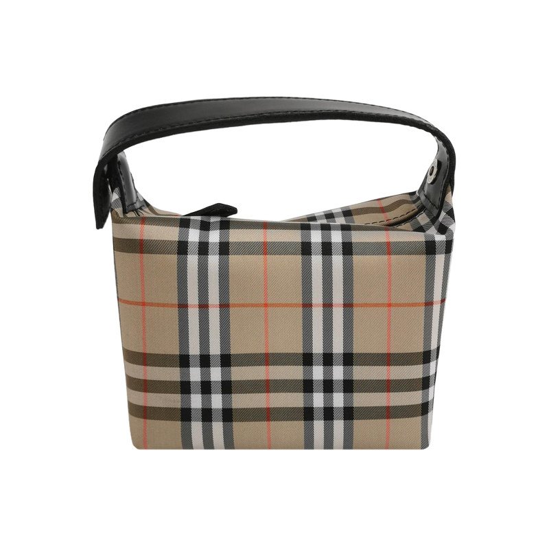 Burberry牛皮尼龍布拼色格紋拉鏈手提包-0