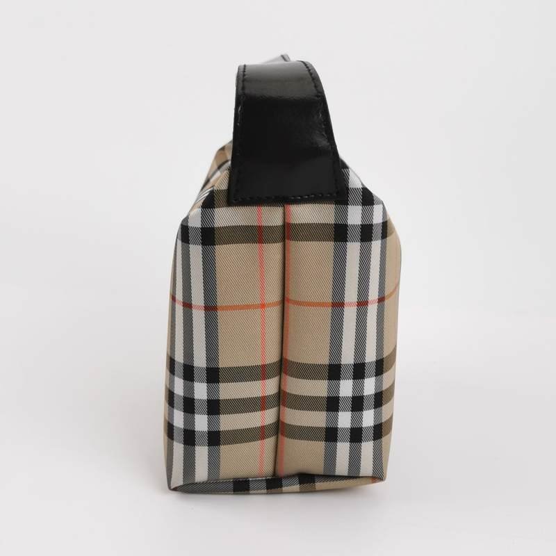 Burberry牛皮尼龍布拼色格紋拉鏈手提包-2