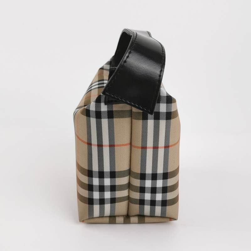 Burberry牛皮尼龍布拼色格紋拉鏈手提包-3