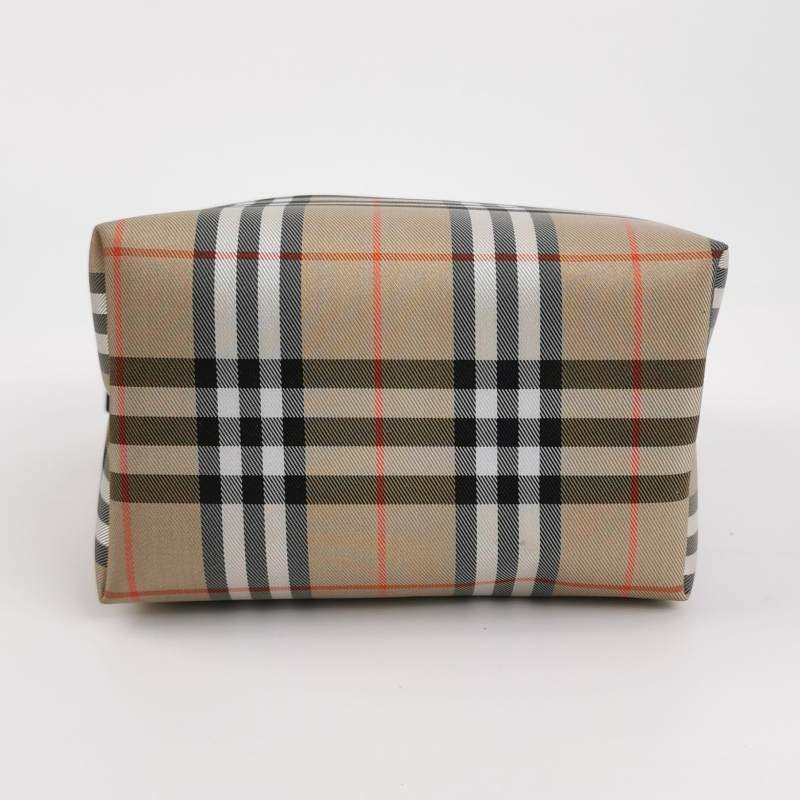 Burberry牛皮尼龍布拼色格紋拉鏈手提包-5