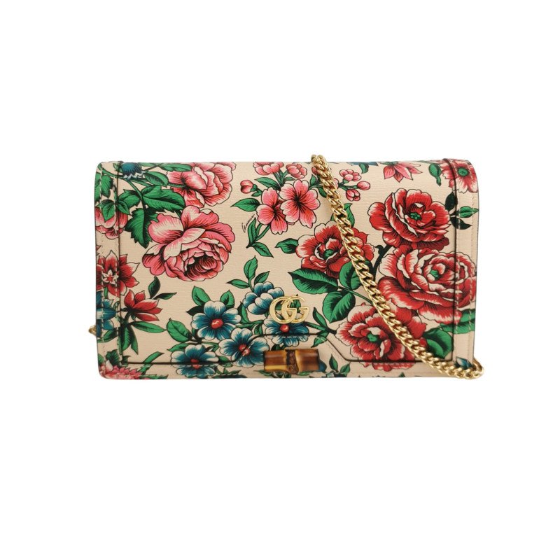 Gucci Diana系列牛皮花卉印花竹節扣金屬雙Glogo斜挎包-0