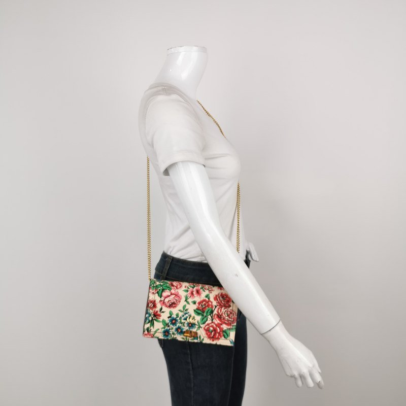 Gucci Diana系列牛皮花卉印花竹節扣金屬雙Glogo斜挎包-1