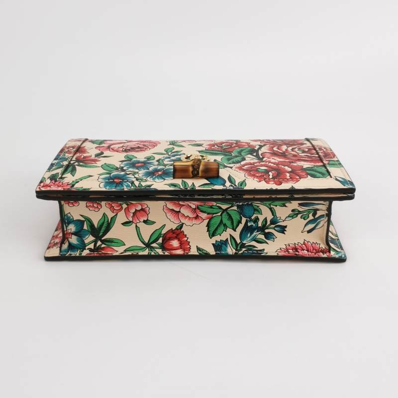 Gucci Diana系列牛皮花卉印花竹節扣金屬雙Glogo斜挎包-4