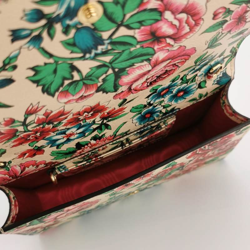 Gucci Diana系列牛皮花卉印花竹節扣金屬雙Glogo斜挎包-5