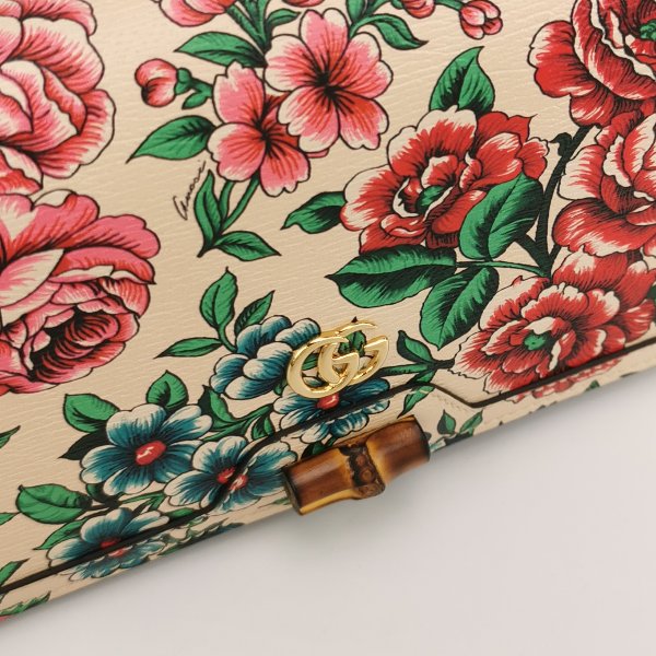Gucci Diana系列牛皮花卉印花竹節扣金屬雙Glogo斜挎包-7