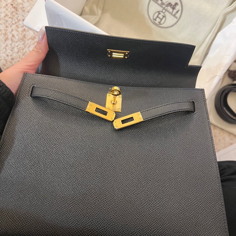 愛馬仕kelly25黑色金釦-8