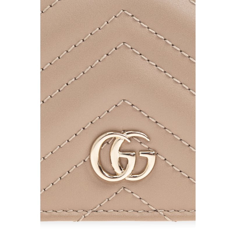 【GUCCI 古馳】GG Marmont 經典金屬雙G 卡夾 皮夾 短夾 零錢包 裸色 杏色 466492-2