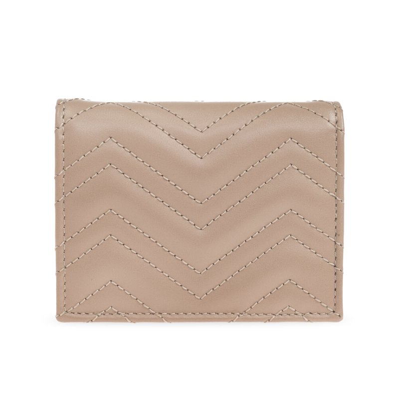 【GUCCI 古馳】GG Marmont 經典金屬雙G 卡夾 皮夾 短夾 零錢包 裸色 杏色 466492-4