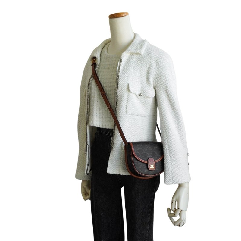 Celine 展示品 Besace Triomphe帆布迷你斜背包(黃褐色)-5