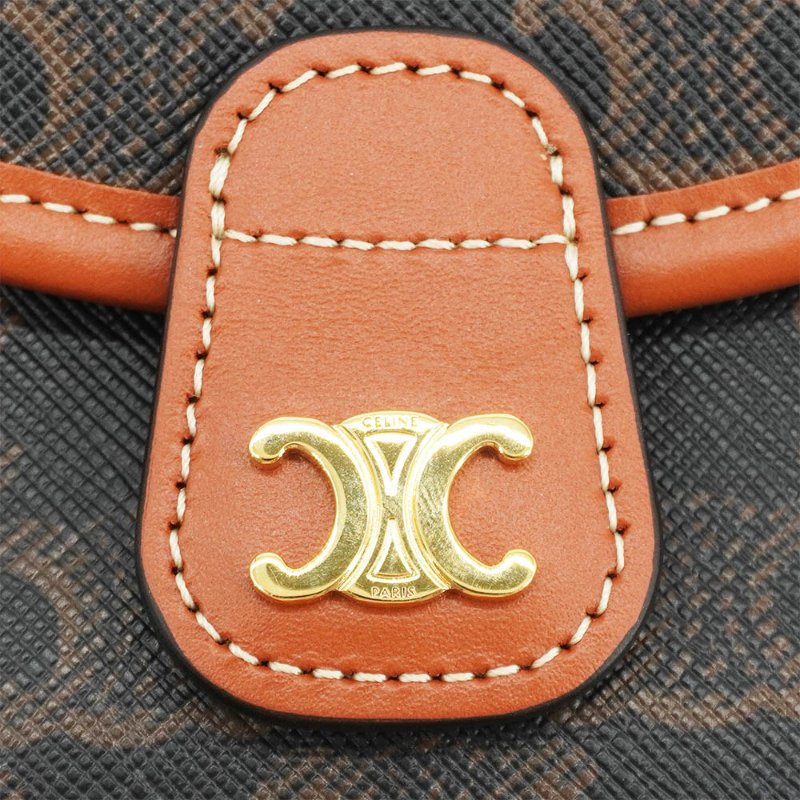 Celine 展示品 Besace Triomphe帆布迷你斜背包(黃褐色)-6