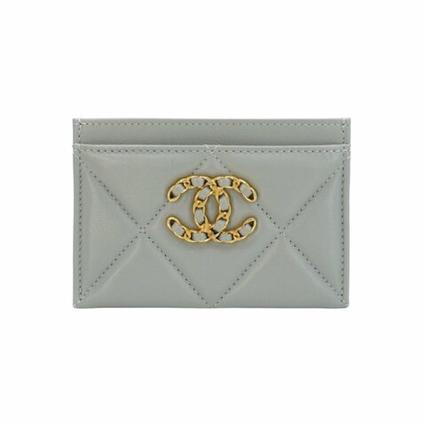 Chanel 19 金logo菱格紋羊皮卡夾(AP1167-灰)