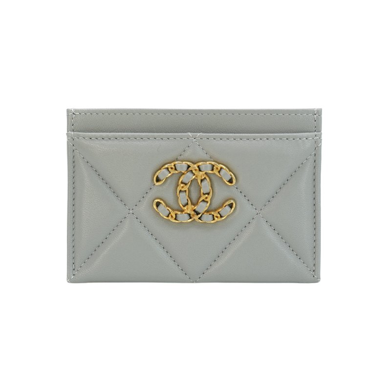 Chanel 19 金logo菱格紋羊皮卡夾(AP1167-灰)-0