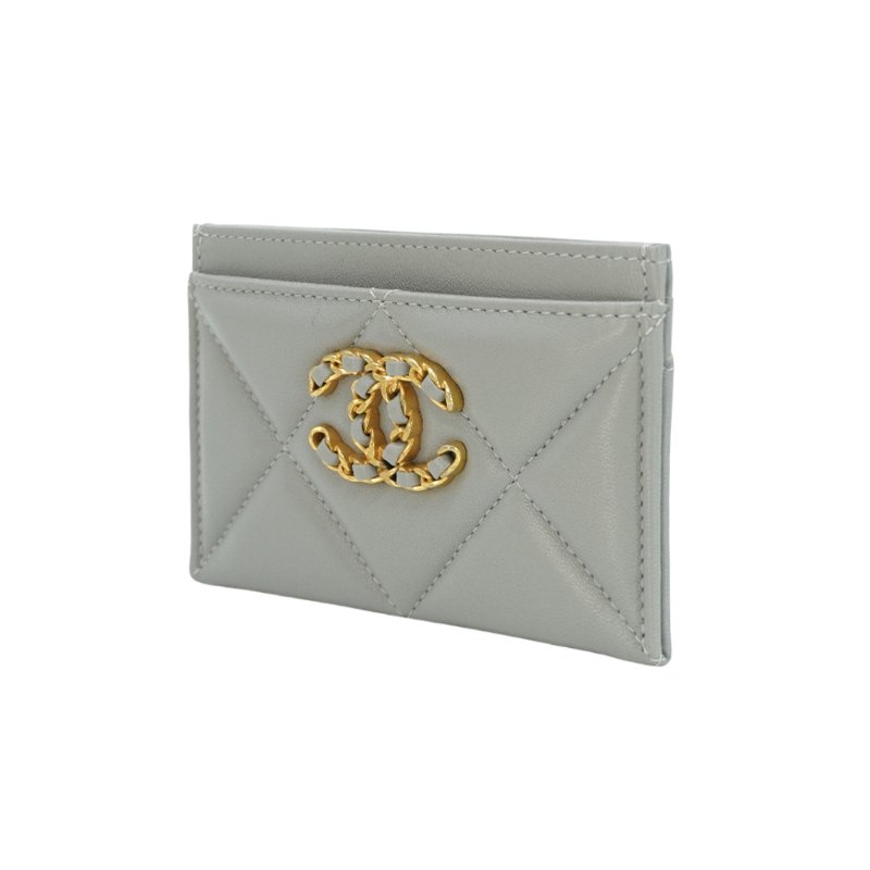 Chanel 19 金logo菱格紋羊皮卡夾(AP1167-灰)-1