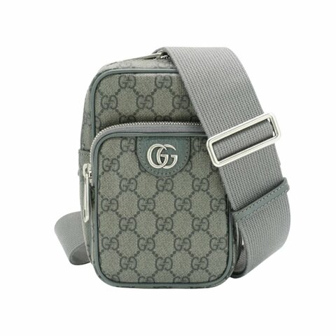 Gucci 展示品 Ophidia GG 直式雙拉鍊斜背包(752565-灰)