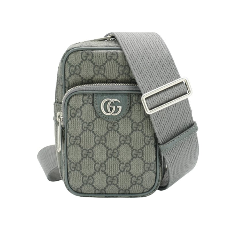 Gucci 展示品 Ophidia GG 直式雙拉鍊斜背包(752565-灰)-0