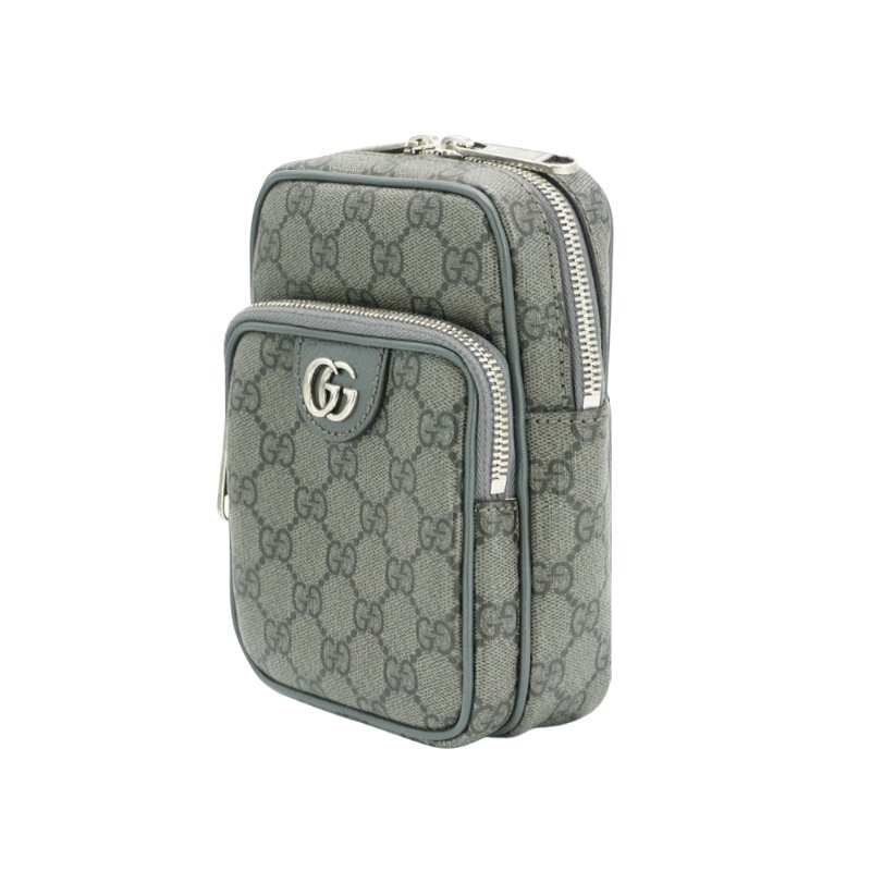 Gucci 展示品 Ophidia GG 直式雙拉鍊斜背包(752565-灰)-1