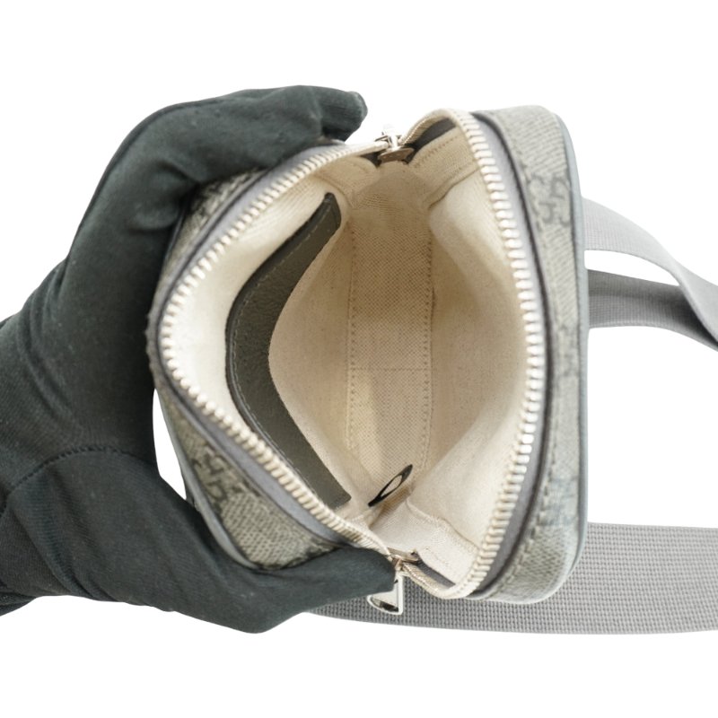 Gucci 展示品 Ophidia GG 直式雙拉鍊斜背包(752565-灰)-4