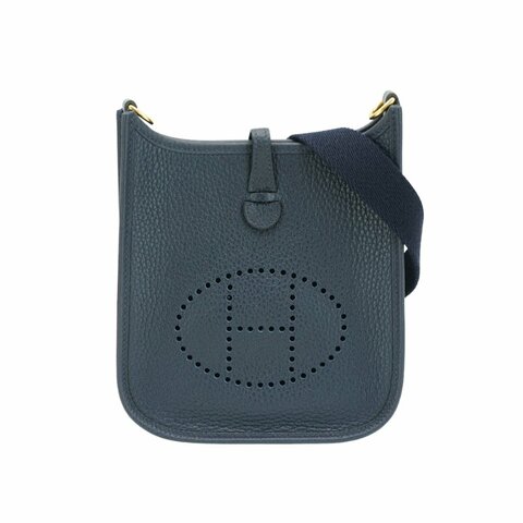 Hermes 展示品 Mini Evelyne TC牛皮金釦斜背包(AT午夜藍)