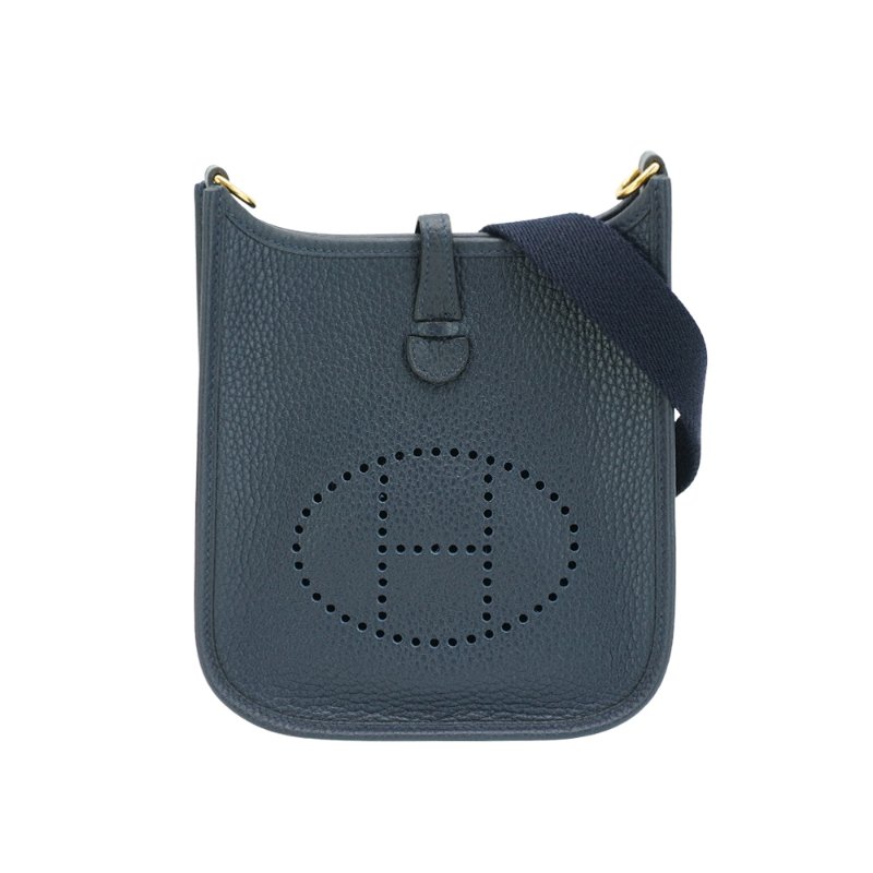 Hermes 展示品 Mini Evelyne TC牛皮金釦斜背包(AT午夜藍)-0