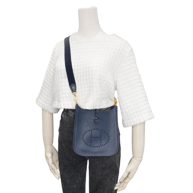 Hermes 展示品 Mini Evelyne TC牛皮金釦斜背包(AT午夜藍)-5