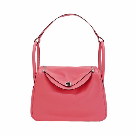 Hermes 展示品 Lindy 30 牛皮銀釦手提/斜背兩用包(杜鵑粉)