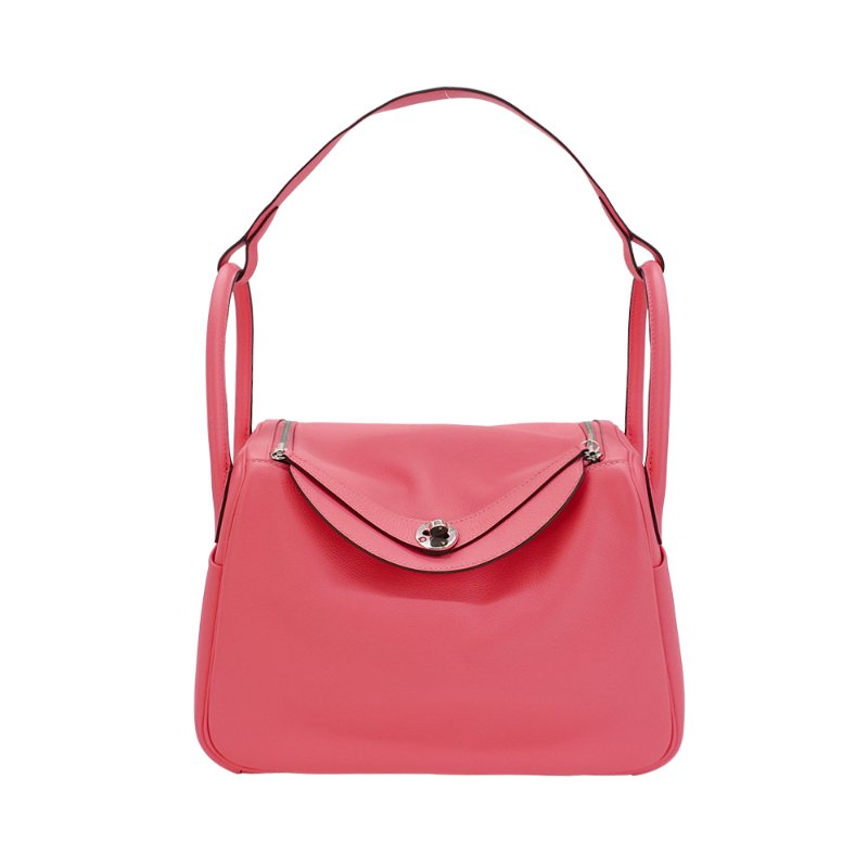 Hermes 展示品 Lindy 30 牛皮銀釦手提/斜背兩用包(杜鵑粉)-0