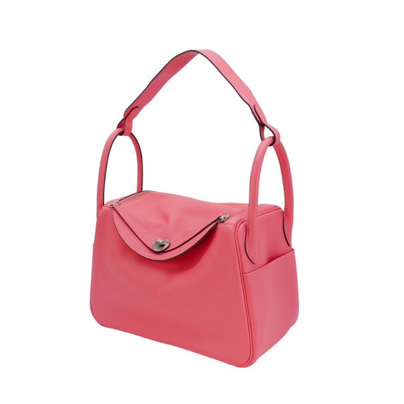 Hermes 展示品 Lindy 30 牛皮銀釦手提/斜背兩用包(杜鵑粉)-1