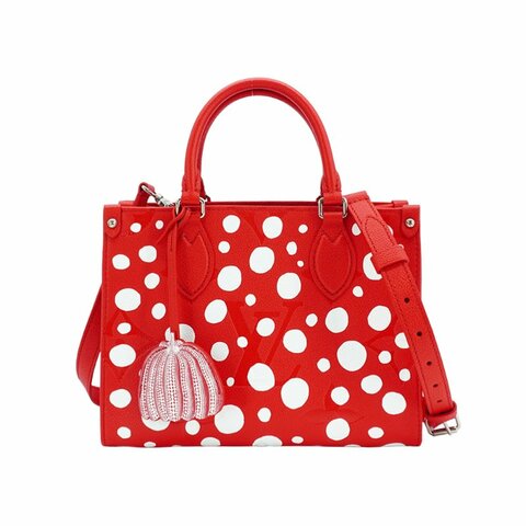 Louis Vuitton xYK 草間彌生 OnTheGo PM 圓點壓花牛皮二用包(M46412-紅)