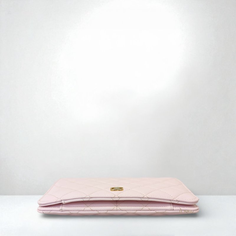 CHANEL包包 淡粉色荔枝皮金釦鏈帶翻蓋練包AP2595-4