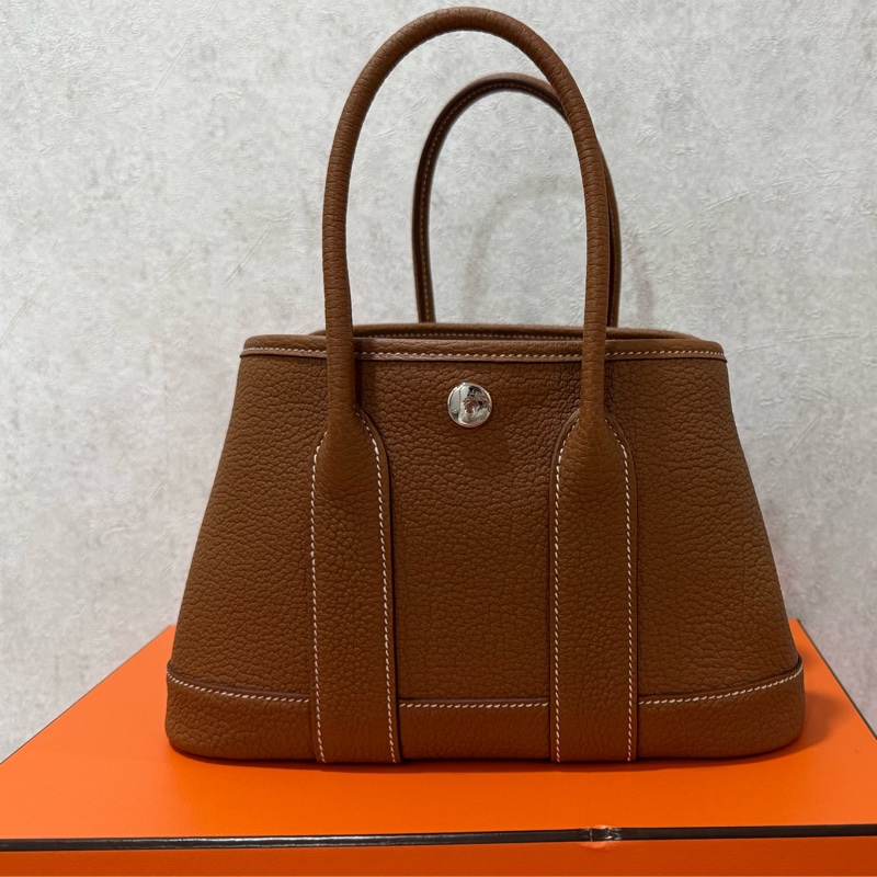 愛馬仕Hermes mini garden party 全皮 金棕銀 全新全配-5