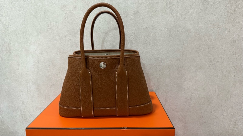 愛馬仕Hermes mini garden party 全皮 金棕銀 全新全配-6