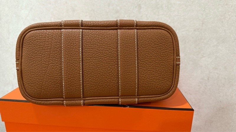 愛馬仕Hermes mini garden party 全皮 金棕銀 全新全配-7