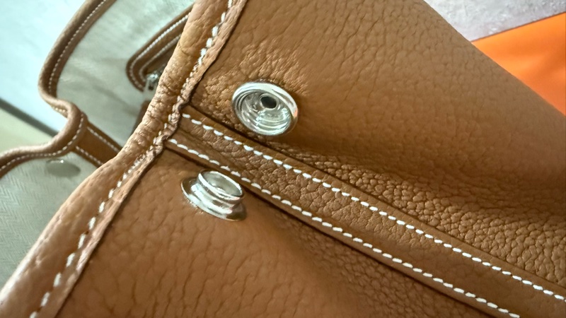 愛馬仕Hermes mini garden party 全皮 金棕銀 全新全配-11