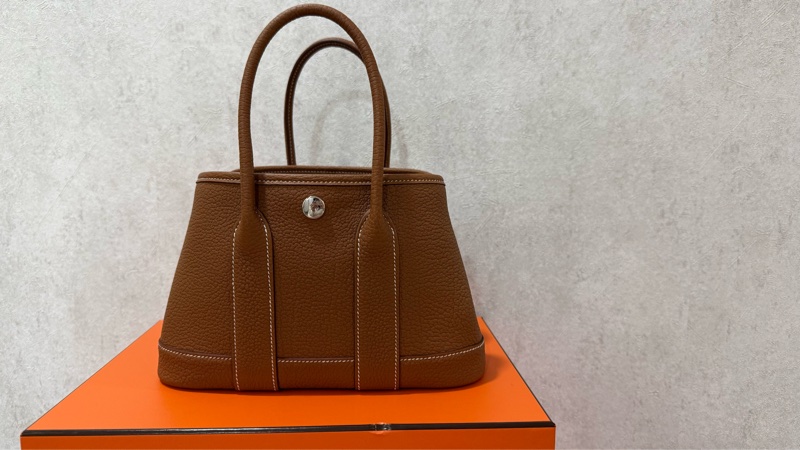愛馬仕Hermes mini garden party 全皮 金棕銀 全新全配-1