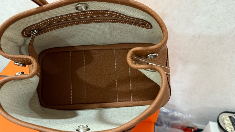 愛馬仕Hermes mini garden party 全皮 金棕銀 全新全配-4