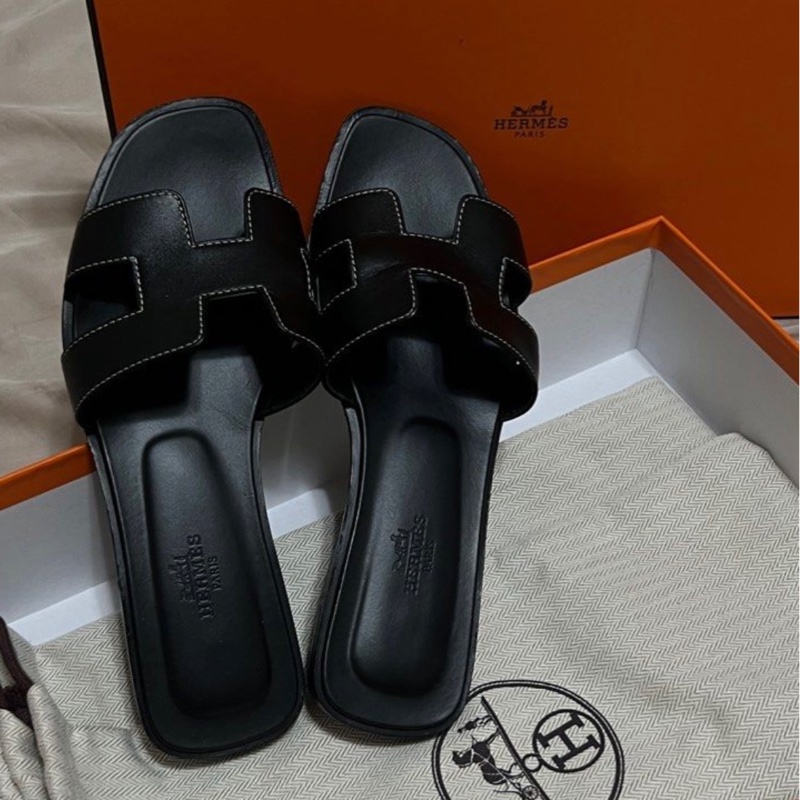 Hermes Oran 黑色 拖鞋-0